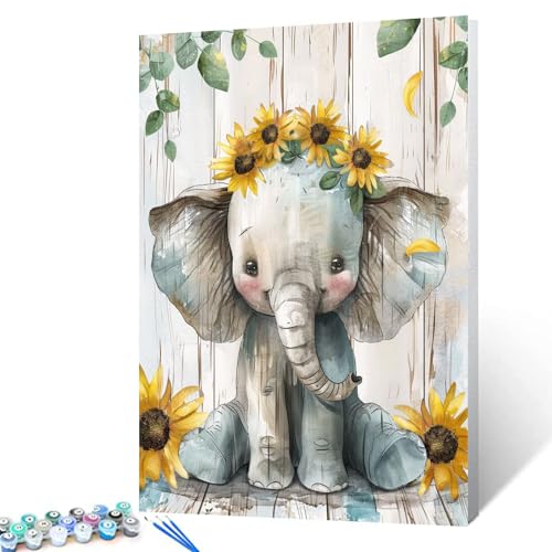 Digitales Ölgemälde zum Selbermachen, Elefant mit Sonnenblumenkrone, Bild Malen nach Zahlen für Erwachsene, Anfänger, Leinwand, niedliches Tier, Wandkunst für Wohnzimmer, Schlafzimmer, Retro-Stil, Digitales Ölgemälde zum Selbermachen, Elefant mit Sonnenblumenkrone, Bild Malen nach Zahlen für Erwachsene, Anfänger, Leinwand, niedliches Tier, Wandkunst für Wohnzimmer, Schlafzimmer, Retro-Stil, von Tucocoo