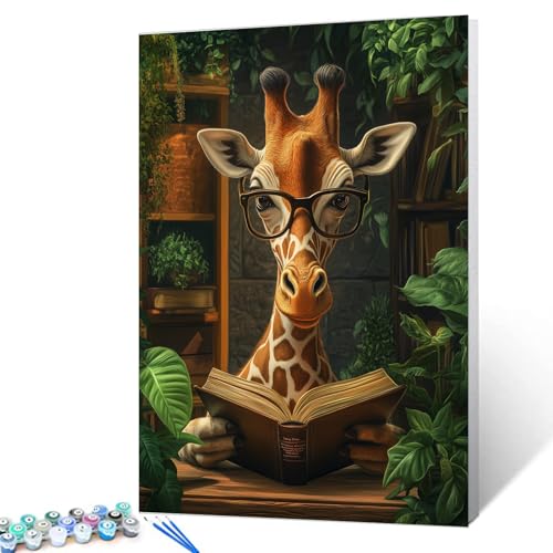 Giraffen-Lesebücher Malen nach Zahlen Kits für Erwachsene, Leinwand, Acryl, Ölgemälde, Kunst, Malen nach Zahlen, Vintage-Pflanzen, Lesezeit, Tiere, DIY-Acrylgemälde, Arbeitszimmer, Dekoration, 40,6 x Giraffen-Lesebücher Malen nach Zahlen Kits für Erwachsene, Leinwand, Acryl, Ölgemälde, Kunst, Malen nach Zahlen, Vintage-Pflanzen, Lesezeit, Tiere, DIY-Acrylgemälde, Arbeitszimmer, Dekoration, 40,6 x von Tucocoo