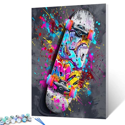 Graffiti-Skateboard-Ölgemälde, Malen nach Zahlen, 40,6 x 50,8 cm, Leinwand, Straße, Banksy-Stil, Skateboard, DIY-Malerei für Kinder, Studenten, Erwachsene, Anfänger, mit Pinseln, Acryl-Pigment (ohne Graffiti-Skateboard-Ölgemälde, Malen nach Zahlen, 40,6 x 50,8 cm, Leinwand, Straße, Banksy-Stil, Skateboard, DIY-Malerei für Kinder, Studenten, Erwachsene, Anfänger, mit Pinseln, Acryl-Pigment (ohne von Tucocoo