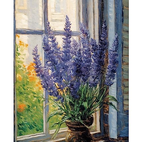 Lavendel Malen nach Zahlen für Erwachsene, DIY Digital Ölgemälde-Kits auf Leinwand mit Pinseln und Acrylpigment, rustikales Fensterblüte, florales Kunstwerk für Zuhause, Wanddekoration (Rahmenlos) von Tucocoo