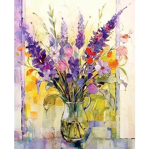 Lila Lavendel Malen nach Zahlen Kits 40,6 x 50,8 cm Leinwand DIY Digitales Ölgemälde für Erwachsene mit Pinseln und Acrylpigment – Schöne Vase Blumen für Heimwanddekoration Geschenke (ohne Rahmen) von Tucocoo