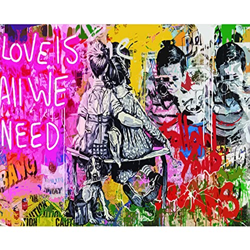 Tucocoo Love is All We Need Ölgemälde Banksy Street Art Ölgemälde Leinwand individuelles DIY Malen nach Zahlen Set Malen für Anfänger (40 x 50 cm) von Tucocoo