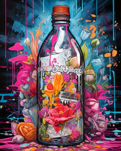 Malen nach Zahl Graffiti Flasche DIY Malmalerei auf Leinwand mit Pinsel Acrylfarben Banksy bedeckte Graffiti -Farbe nach Zahlen für Erwachsene und Kinder Schüler Anfänger 40x50cm （ohne Rahmen） von Tucocoo