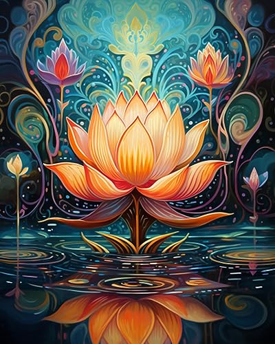 Malen nach Zahl Lotus im Wasser heilige Lotus Blume Religiöse Landschaft DIY Malmalerei auf Leinwand mit Pinsel Acrylfarben Farbe nach Zahlen für Erwachsene Schüler Anfänger 40x50 cm （ohne Rahmen） von Tucocoo