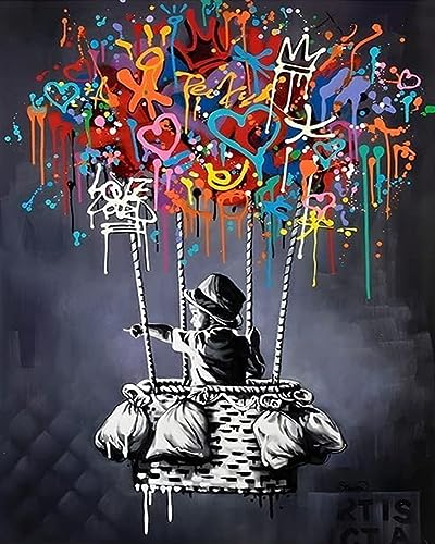 Malen nach Zahlen, Banksy Straßen-Graffiti, DIY-Malerei auf Leinwand mit Pinseln, Acrylfarben, Graffiti, abstrakte Pop-Art, Malen nach Zahlen für Erwachsene, Kinder, Studenten, Anfänger, 40,6 x 50,8 von Tucocoo