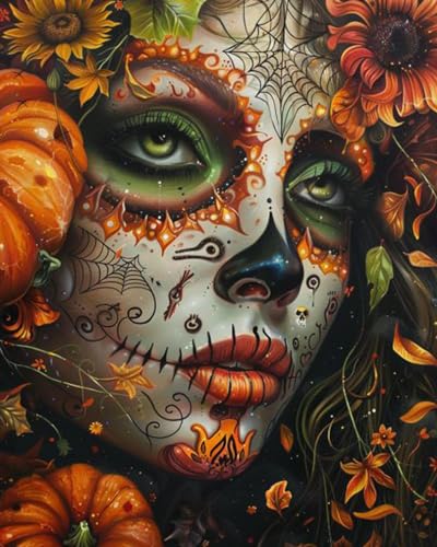 Malen nach Zahlen, Tag der Toten, Halloween-Frauenmalerei, DIY-Malerei, Leinwand mit Pinseln, Acrylfarben, Kürbis-Spinnennetz, Malen nach Zahlen für Erwachsene und Kinder, Anfänger, 40,6 x 50,8 cm Malen nach Zahlen, Tag der Toten, Halloween-Frauenmalerei, DIY-Malerei, Leinwand mit Pinseln, Acrylfarben, Kürbis-Spinnennetz, Malen nach Zahlen für Erwachsene und Kinder, Anfänger, 40,6 x 50,8 cm von Tucocoo