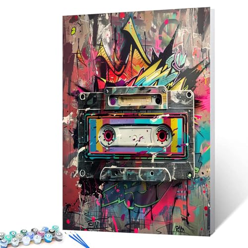 Malen-nach-Zahlen-Set mit Pinseln und Acryl-Pigmenten auf Leinwand, Banksy-Straßenkunst-Malerei für Erwachsene, Anfänger, Musikausrüstung, Bild für Heimdekoration, Geschenke, 40,6 x 50,8 cm (DIY von Tucocoo