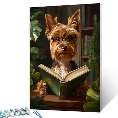 Malen-nach-Zahlen-Set mit niedlichem Hund und Büchern auf Leinwand für Erwachsene, Acrylfarbe, Zeichnung mit Pinseln, lustiges Arbeitszimmer, Tiere, Ölgemälde-Set für Erwachsene, Heimdekoration, 40,6 Malen-nach-Zahlen-Set mit niedlichem Hund und Büchern auf Leinwand für Erwachsene, Acrylfarbe, Zeichnung mit Pinseln, lustiges Arbeitszimmer, Tiere, Ölgemälde-Set für Erwachsene, Heimdekoration, 40,6 von Tucocoo