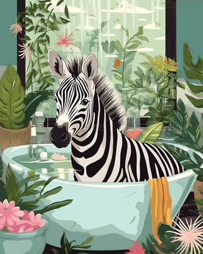 Malen nach Zahlen für Erwachsene, Badezimmer, Tiere, DIY, digitales Ölgemälde, Acrylfarbe, Zebra-Malerei, Leinwand, Wandkunst, grüne Blätter, Badewanne, Dschungel, lustige Raumdekoration, 50,8 x 40,6 Malen nach Zahlen für Erwachsene, Badezimmer, Tiere, DIY, digitales Ölgemälde, Acrylfarbe, Zebra-Malerei, Leinwand, Wandkunst, grüne Blätter, Badewanne, Dschungel, lustige Raumdekoration, 50,8 x 40,6 von Tucocoo
