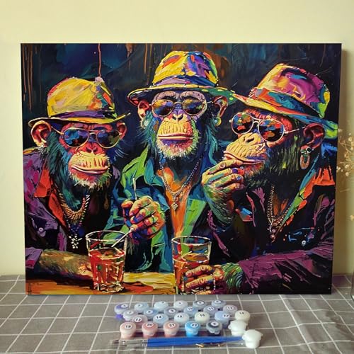 Malen nach Zahlen für Erwachsene, Leinwand, Motiv: Drei Schimpansen, intelligente Tiere, Zeichnen, Bild, Ölgemälde, Aquarell, Acryl, abstrakter Stil, Farbset, Wandbehang für Wohnzimmer-Dekoration, Malen nach Zahlen für Erwachsene, Leinwand, Motiv: Drei Schimpansen, intelligente Tiere, Zeichnen, Bild, Ölgemälde, Aquarell, Acryl, abstrakter Stil, Farbset, Wandbehang für Wohnzimmer-Dekoration, von Tucocoo