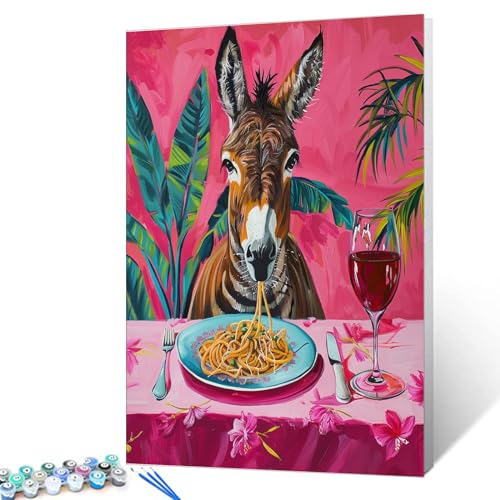 Malen nach Zahlen für Erwachsene, Motiv: Esel, Motiv: Tiere essen Abendessen, DIY-Ölgemälde-Set auf Leinwand mit Pinseln und Acrylpigment, tropische Pflanzen, Bild für Heimdekoration, Malen nach Zahlen für Erwachsene, Motiv: Esel, Motiv: Tiere essen Abendessen, DIY-Ölgemälde-Set auf Leinwand mit Pinseln und Acrylpigment, tropische Pflanzen, Bild für Heimdekoration, von Tucocoo