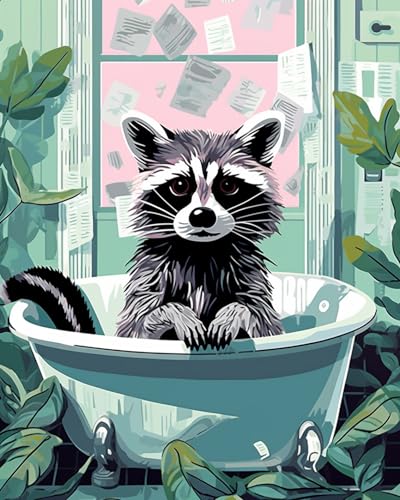 Malen nach Zahlen für Erwachsene, Motiv: Waschbär in der Badewanne, digitales Ölgemälde, Dschungel, Wildtiere, Malset, Leinwand, Acrylfarbe, lustige Badezimmer-Dekoration, 40,6 x 50,8 cm (ohne Rahmen) Malen nach Zahlen für Erwachsene, Motiv: Waschbär in der Badewanne, digitales Ölgemälde, Dschungel, Wildtiere, Malset, Leinwand, Acrylfarbe, lustige Badezimmer-Dekoration, 40,6 x 50,8 cm (ohne Rahmen) von Tucocoo