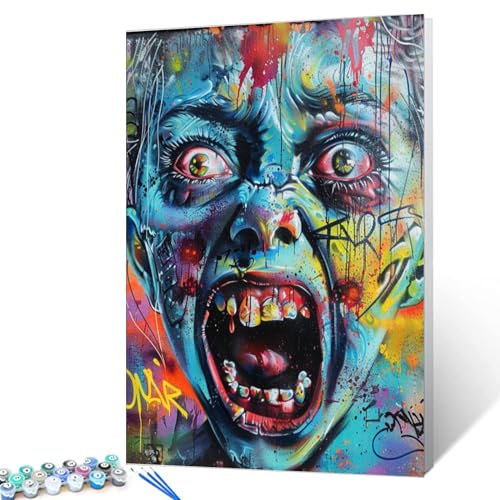 Malen nach Zahlen für Erwachsene und Kinder, DIY erschreckende Zombies, Acryl, bunt, Malen nach Zahlen für Kinder, abstrakte Malerei, Kunsthandwerk auf Leinwand, Wanddekoration (DIY-Rahmen), 40,6 x von Tucocoo