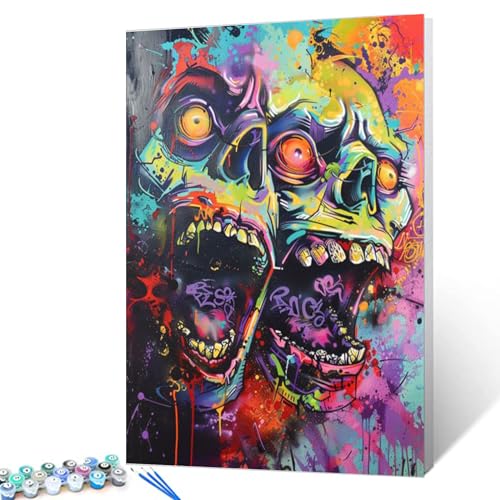 Malen nach Zahlen mit doppelköpfigem Zombie für Erwachsene, erschreckender Totenkopf, DIY, Malen nach Zahlen, Acrylfarbe, Leinwand, Dekor, Graffiti-Stil, Malset, Horrorkunst, Heimdekoration, 50,8 x Malen nach Zahlen mit doppelköpfigem Zombie für Erwachsene, erschreckender Totenkopf, DIY, Malen nach Zahlen, Acrylfarbe, Leinwand, Dekor, Graffiti-Stil, Malset, Horrorkunst, Heimdekoration, 50,8 x von Tucocoo