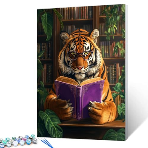 Malen nach Zahlen zum Selbermachen, Malen nach Zahlen für Erwachsene, Anfänger, wilder Tiger in der Bibliothek, Malen nach Zahlen, Malset, Leinwand, Geschenke, Kunsthandwerk für Zuhause, Wand, Malen nach Zahlen zum Selbermachen, Malen nach Zahlen für Erwachsene, Anfänger, wilder Tiger in der Bibliothek, Malen nach Zahlen, Malset, Leinwand, Geschenke, Kunsthandwerk für Zuhause, Wand, von Tucocoo
