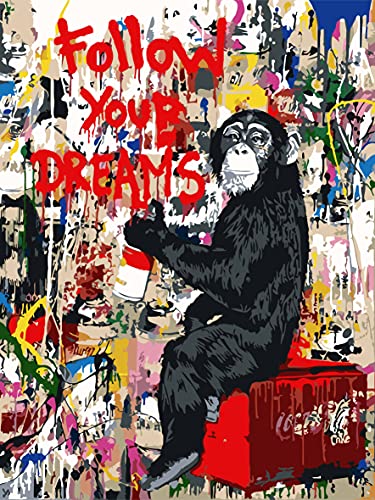Tucocoo Monkey Street Graffiti Ölgemälde Banksy Malen nach Zahlen Kits 40 x 50 cm Leinwand DIY Ölgemälde für Kinder Studenten Erwachsene Anfänger mit Pinseln und Acrylpigment (ohne Rahmen) von Tucocoo