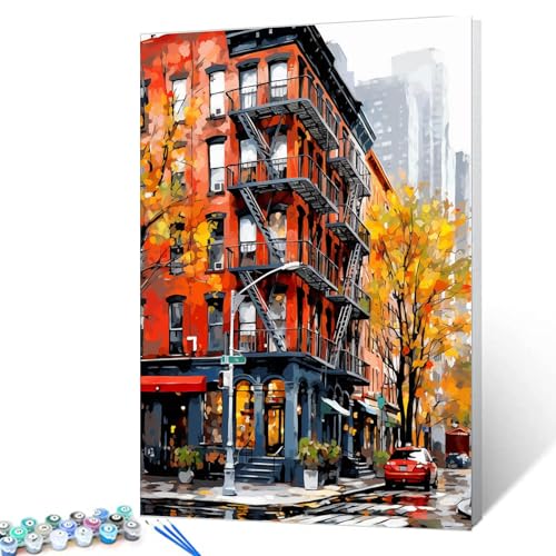 New York City Landschafts-Ölgemälde, Malen nach Zahlen, 40,6 x 50,8 cm, Leinwand, fiktive Landschaft, Graffiti, DIY-Malerei für Kinder, Studenten, Erwachsene, Anfänger, mit Pinseln, Acryl-Pigment von Tucocoo