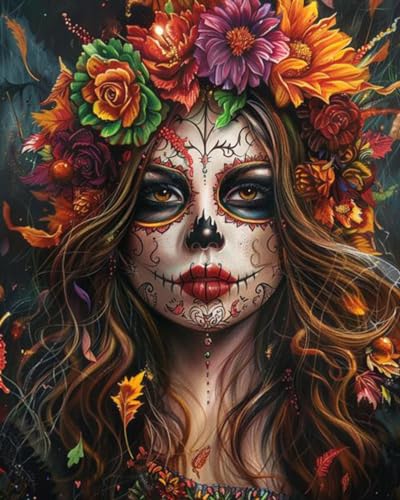 Ölgemälde, Motiv: Tag der Toten, Totenkopf, Blumen, Malen nach Zahlen, 40,6 x 50,8 cm, Leinwandgemälde, Halloween, Frauen-Porträt, DIY-Ölgemälde für Erwachsene und Anfänger, mit Pinseln, Acryl-Pigment Ölgemälde, Motiv: Tag der Toten, Totenkopf, Blumen, Malen nach Zahlen, 40,6 x 50,8 cm, Leinwandgemälde, Halloween, Frauen-Porträt, DIY-Ölgemälde für Erwachsene und Anfänger, mit Pinseln, Acryl-Pigment von Tucocoo