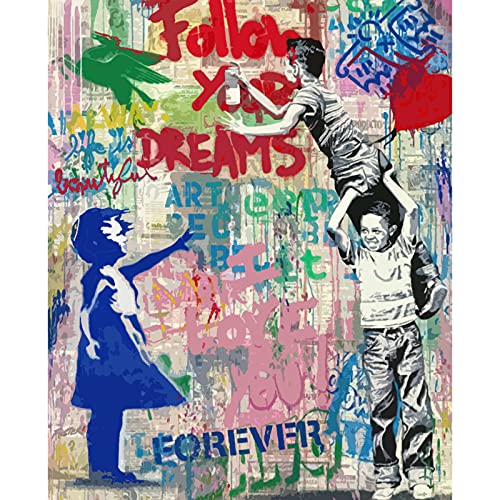 Ölgemälde Banksy Mädchen mit rotem Ballon, Straßengraffiti, Jungen, digitales Ölgemälde,bestes Geschenk für Kinder, Studenten, Erwachsene, Anfänger, mit Pinseln und Acryl-Pigment (ohne Rahmen) von Tucocoo