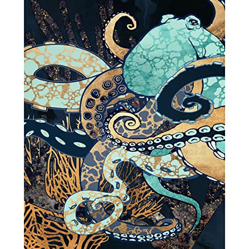 Octopus Closeup Malen nach Zahlen Kits 40,6 x 50,8 cm Leinwand DIY Geschenk Ölgemälde für Kinder, Studenten, Erwachsene, Anfänger mit Pinseln und Acrylpigment-abstraktes Meeresleben Bild (ohne Rahmen) von Tucocoo