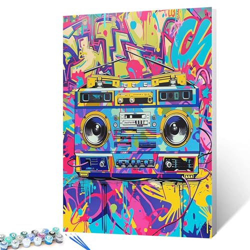 Retro Boomboxes Malen nach Zahlen für Erwachsene und Anfänger, buntes Radio-Ölgemälde, Acrylfarben, Banksy-Straße, 80er-Jahre-Musik-Kunstwerk, Kunsthandwerk, Wanddekoration, Bilder, 40,6 x 50,8 cm Retro Boomboxes Malen nach Zahlen für Erwachsene und Anfänger, buntes Radio-Ölgemälde, Acrylfarben, Banksy-Straße, 80er-Jahre-Musik-Kunstwerk, Kunsthandwerk, Wanddekoration, Bilder, 40,6 x 50,8 cm von Tucocoo