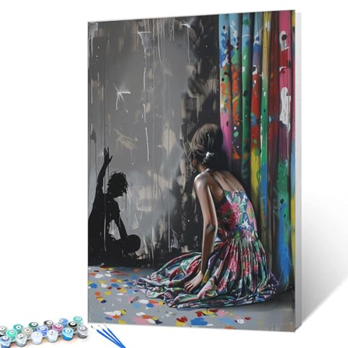 Schöne Frau Malen nach Zahlen für Erwachsene, DIY Her Shadow Digitales Ölgemälde-Set auf Leinwand mit Pinseln und Acrylpigment, Banksy Street Art Kunstwerk für Heimdekoration, 40,6 x 50,8 cm Schöne Frau Malen nach Zahlen für Erwachsene, DIY Her Shadow Digitales Ölgemälde-Set auf Leinwand mit Pinseln und Acrylpigment, Banksy Street Art Kunstwerk für Heimdekoration, 40,6 x 50,8 cm von Tucocoo