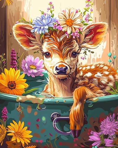 Sika, Malen nach Zahlen, Motiv: Hirsch mit Blumen in der Badewanne, niedliches Hirsch, Tierblumen, Malerei, DIY-Malerei auf Leinwand mit Pinseln, Malen nach Zahlen, für Erwachsene und Anfänger, 40,6 x Sika, Malen nach Zahlen, Motiv: Hirsch mit Blumen in der Badewanne, niedliches Hirsch, Tierblumen, Malerei, DIY-Malerei auf Leinwand mit Pinseln, Malen nach Zahlen, für Erwachsene und Anfänger, 40,6 x von Tucocoo