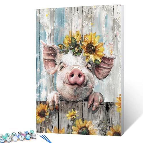 Smile Pig mit Sonnenblumenkrone, Bild, Zahlen für Erwachsene, Anfänger, niedliche Tier-Wandkunst für Badezimmer, Schlafzimmer, Retro-Stil, digitale Zeichnung, Malerei für moderne Wohnkultur, Geschenk, Smile Pig mit Sonnenblumenkrone, Bild, Zahlen für Erwachsene, Anfänger, niedliche Tier-Wandkunst für Badezimmer, Schlafzimmer, Retro-Stil, digitale Zeichnung, Malerei für moderne Wohnkultur, Geschenk, von Tucocoo