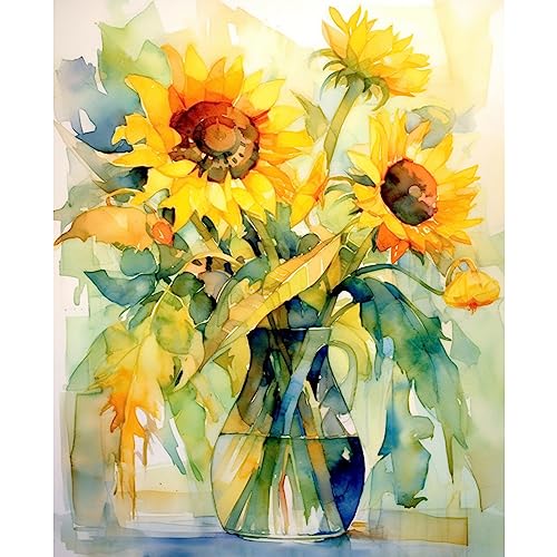 Sonnenblumen Malen nach Zahlen Kits 40x50cm Leinwand DIY Digitales Ölgemälde für Erwachsene mit Pinseln und Acryl-Pigment –Abstrakte Aquarell-Blumen für Zuhause Wanddekoration Geschenke (ohne Rahmen) von Tucocoo