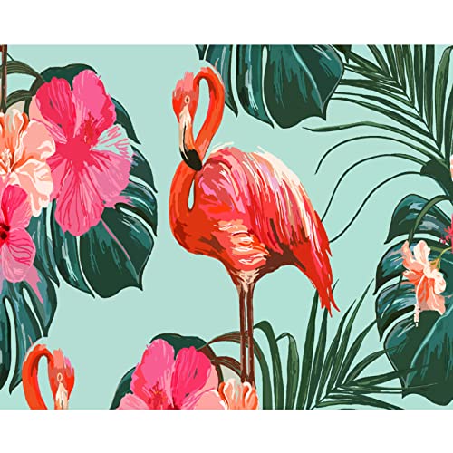 Tier-Flamingo-Ölgemälde Tropischer Dschungel Malen nach Zahlen Kits Leinwand DIY Rosa Blumen Ölgemälde für Kinder Erwachsene Anfänger mit Pinseln und Acryl Nordics Boho Kunst (ohne Rahmen) von Tucocoo