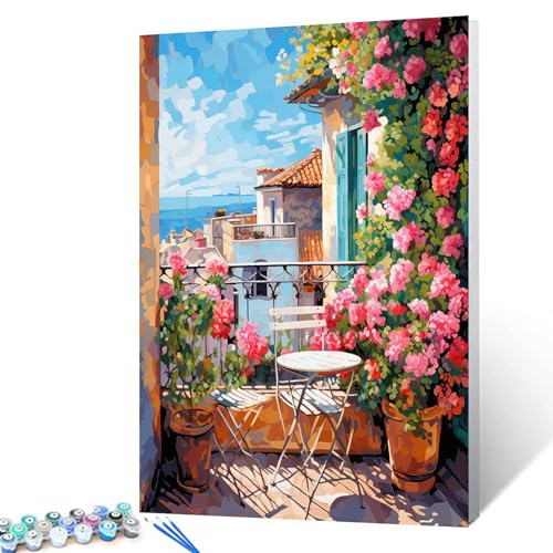 Tucocoo Aquarell-Malen-nach-Zahlen für Erwachsene, Anfänger, auf Leinwand, Balkon, Landschaft, einfaches Acryl, Vintage, Malen nach Zahlen für Kinder, Dekoration, 40,6 x 50,8 cm Tucocoo Aquarell-Malen-nach-Zahlen für Erwachsene, Anfänger, auf Leinwand, Balkon, Landschaft, einfaches Acryl, Vintage, Malen nach Zahlen für Kinder, Dekoration, 40,6 x 50,8 cm von Tucocoo