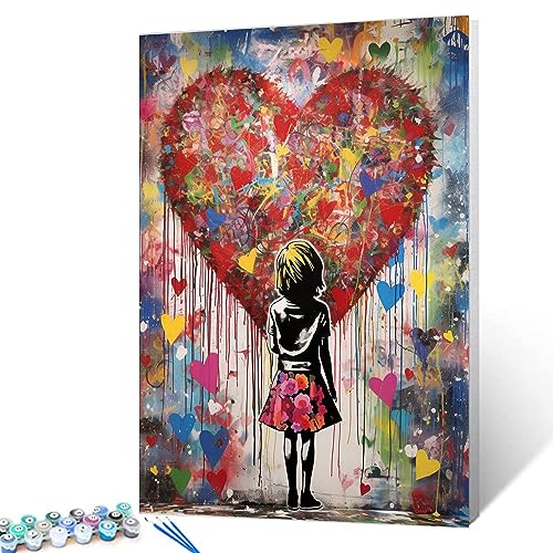 Tucocoo Banksy Graffiti Malen nach Zahlen Kits 40 x 50 cm Leinwand, DIY Digitales Ölgemälde für Erwachsene mit Pinseln und Acrylpigment, Pop Art Little Girl Love Bild für Wohnkultur (ohne Rahmen) von Tucocoo