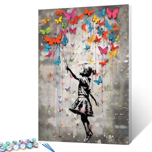 Tucocoo Banksy Malen nach Zahlen für Erwachsene, Graffiti-Ölgemälde-Kits auf Leinwand mit Pinseln und Acrylpigment, Street Art Schmetterlingsbild für Heimdekoration, 40 x 50 cm (rahmenlos) von Tucocoo