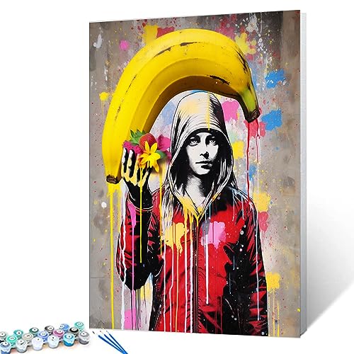 Tucocoo Banksy Pop Art Malen nach Zahlen Kits 40 x 50 cm Leinwand DIY Digitales Ölgemälde für Erwachsene mit Pinseln und Acrylpigment, Banana Boy Lustiges Bild für Wohnkultur Geschenk (ohne Rahmen) von Tucocoo