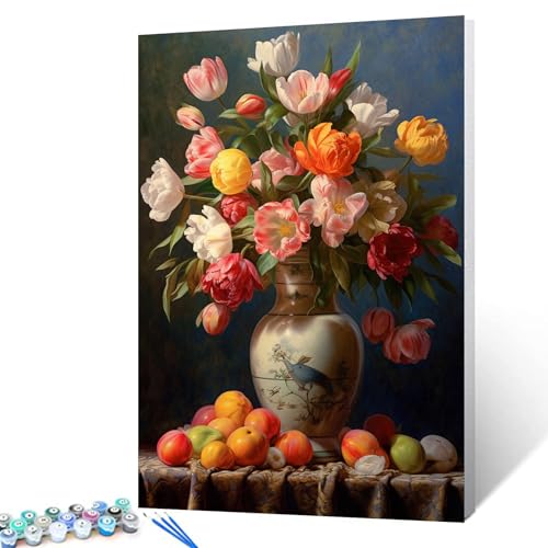 Tucocoo Blumenstrauß Tulpen, Malen nach Zahlen, Kits mit Pinseln und Acrylpigment auf Leinwand, Gemälde für Erwachsene, Keramikvase, Stillleben, Bilder für Zuhause, Wanddekoration, Geschenke Tucocoo Blumenstrauß Tulpen, Malen nach Zahlen, Kits mit Pinseln und Acrylpigment auf Leinwand, Gemälde für Erwachsene, Keramikvase, Stillleben, Bilder für Zuhause, Wanddekoration, Geschenke von Tucocoo