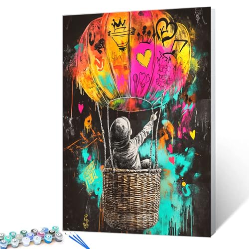 Tucocoo Buntes Graffiti-Malen-nach-Zahlen-Set mit Pinseln und Acryl-Pigmenten auf Leinwand, Gemälde für Erwachsene, Banksy-Heißluftballon, Straßenkunstbild für Heimdekoration, Geschenke, 40 x 50 cm Tucocoo Buntes Graffiti-Malen-nach-Zahlen-Set mit Pinseln und Acryl-Pigmenten auf Leinwand, Gemälde für Erwachsene, Banksy-Heißluftballon, Straßenkunstbild für Heimdekoration, Geschenke, 40 x 50 cm von Tucocoo