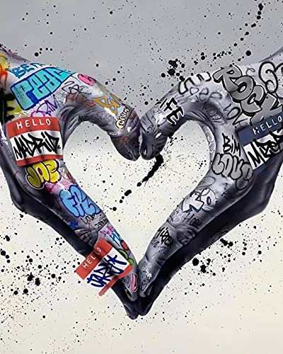 Tucocoo Malen nach Zahlen zum Selbermachen für Erwachsene, Kunstwerk, bunte Graffiti-Hände und schwarze und weiße Graffiti-Hände, machen Sie ein Liebesherz, Wandkunst, Dekoration, 40,6 x 50,8 cm von Tucocoo