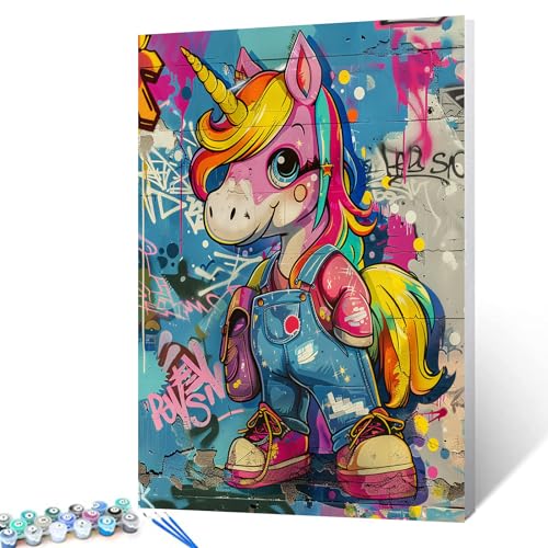 Tucocoo Farbenfrohes Einhorn-Malen-nach-Zahlen-Set, 40 x 50 cm, Leinwand, Graffiti-Ölgemälde für Erwachsene, mit Pinseln und Acryl-Pigment, niedliches Regenbogen-Bild für Heimdekoration, ohne Rahmen Tucocoo Farbenfrohes Einhorn-Malen-nach-Zahlen-Set, 40 x 50 cm, Leinwand, Graffiti-Ölgemälde für Erwachsene, mit Pinseln und Acryl-Pigment, niedliches Regenbogen-Bild für Heimdekoration, ohne Rahmen von Tucocoo