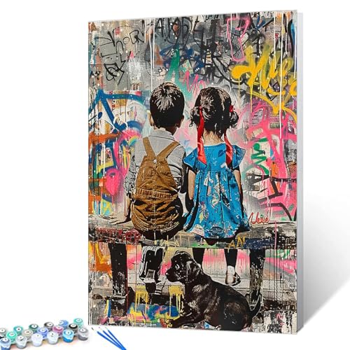 Tucocoo Farbenfrohes Graffiti-Kunst-Malen-nach-Zahlen-Set, 40 x 50 cm, Leinwand, schwarzer Hund, DIY-Ölgemälde für Erwachsene mit Pinseln und Acryl-Pigment, Banksy-Bild für Jungen und Mädchen Tucocoo Farbenfrohes Graffiti-Kunst-Malen-nach-Zahlen-Set, 40 x 50 cm, Leinwand, schwarzer Hund, DIY-Ölgemälde für Erwachsene mit Pinseln und Acryl-Pigment, Banksy-Bild für Jungen und Mädchen von Tucocoo