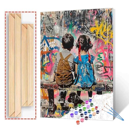 Tucocoo Farbenfrohes Graffiti-Kunst-Malen-nach-Zahlen-Set mit Pinseln und Acryl-Pigmenten auf Leinwand, Gemälde für Erwachsene, schwarzer Hund, Banksy, Junge und Mädchen, Bild für Heimdekoration Tucocoo Farbenfrohes Graffiti-Kunst-Malen-nach-Zahlen-Set mit Pinseln und Acryl-Pigmenten auf Leinwand, Gemälde für Erwachsene, schwarzer Hund, Banksy, Junge und Mädchen, Bild für Heimdekoration von Tucocoo