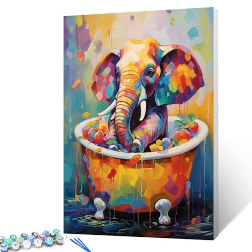 Tucocoo Farbenfrohes abstraktes Tier-Malen-nach-Zahlen-Set, 40 x 50 cm, Leinwand, DIY-Ölgemälde für Erwachsene, mit Pinseln und Acryl-Pigment, Regenbogen-Elefant in der Badewanne, Bilder für Tucocoo Farbenfrohes abstraktes Tier-Malen-nach-Zahlen-Set, 40 x 50 cm, Leinwand, DIY-Ölgemälde für Erwachsene, mit Pinseln und Acryl-Pigment, Regenbogen-Elefant in der Badewanne, Bilder für von Tucocoo