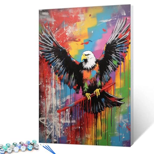 Tucocoo Flying Eagle Malen nach Zahlen Kits 40 x 50 cm Leinwand, Graffiti DIY Digitales Ölgemälde für Erwachsene mit Pinseln und Acrylpigment, Banksy Pop Art Bild für Heimdekoration (ohne Rahmen) von Tucocoo