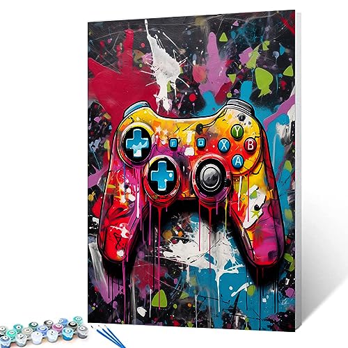 Tucocoo Game Controller Malen nach Zahlen Kits mit Pinseln und Acrylpigment auf Leinwand Malen nach Zahlen für Erwachsene, Banksy Graffiti Pop Bild für Home Wall Decor Geschenke 40x50cm (DIY gerahmt) von Tucocoo