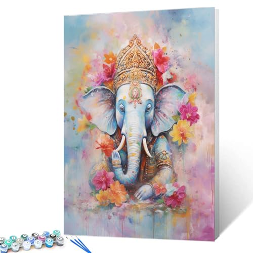 Tucocoo Ganesha Malen-nach-Zahlen-Set mit Pinseln und Acrylpigmenten auf Leinwand, Gemälde für Erwachsene, abstrakte bunte Blumen-Kunst, Bastelprojekt für Zuhause, Wanddekoration, Geschenke von Tucocoo