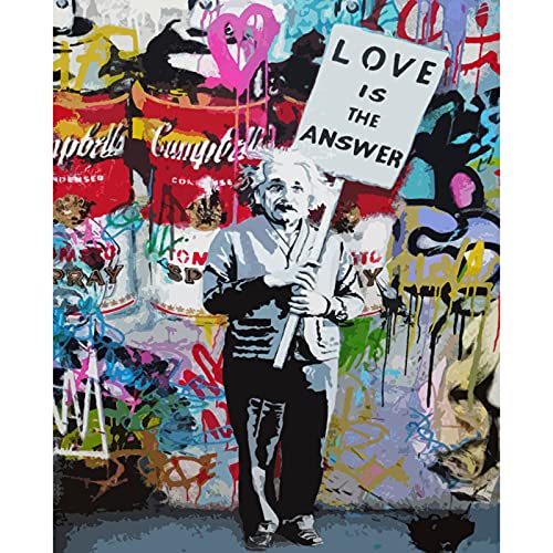 Tucocoo Gerahmtes Malen-nach-Zahlen-Set mit Pinseln und Acryl-Pigment, Banksy-Straße, Ölgemälde, Graffiti, Pop-Art, Leinwand, DIY, Malen nach Zahlen, Malen für Anfänger (40,6 cm B x 50,8 cm H) von Tucocoo