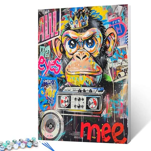 Tucocoo Graffiti-Affen-Malen nach Zahlen für Erwachsene, einfaches DIY-Ölgemälde-Set auf Leinwand mit Pinseln und Acrylpigment, buntes Straßenkunst-Radiobild für Heimdekoration, 40 x 50 cm von Tucocoo