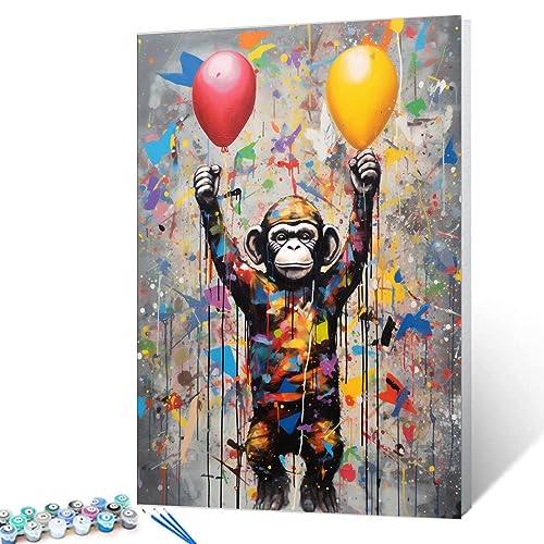 Tucocoo Graffiti Art Malen nach Zahlen Kits 16 x 20 Zoll Leinwand, DIY Digitales Ölgemälde für Erwachsene mit Pinseln und Acrylpigment, Banksy Monkey Street Ballonbild für Wohnkultur (ohne Rahmen) von Tucocoo