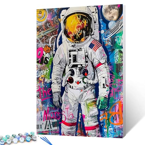 Tucocoo Graffiti-Astronauten-Malen-nach-Zahlen-Set, 40x50cm, Leinwand, DIY-Ölgemälde für Erwachsene mit Pinseln und Acryl-Pigment, buntes Straßenkunst-Bild für Heimdekoration, Geschenke (ohne Rahmen) von Tucocoo