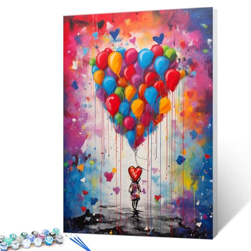 Tucocoo Graffiti Ballon Malen nach Zahlen für Erwachsene, DIY Digitales Ölgemälde Kits auf Leinwand mit Pinseln und Acrylpigment, Banksy Pop Art Regenbogen Bild für Wohnkultur 40 x 50 cm von Tucocoo