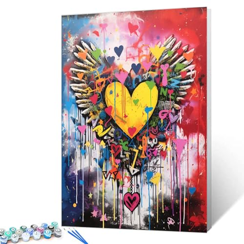 Tucocoo Graffiti Banksy Malen nach Zahlen, Kits mit Pinseln und Acrylpigment auf Leinwand, Gemälde für Erwachsene, Love Pop Art, Regenbogenbild für Zuhause, Wanddekoration, Geschenke, 40 x 50 cm von Tucocoo